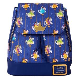 Disney Loungefly Princess Carousel All-Over Print Drawstring Mini Backpack NWT